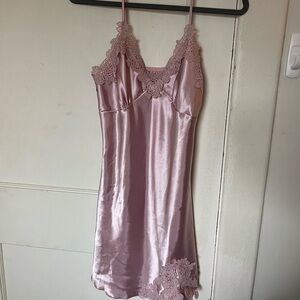 Elegant Pink Lace Trim Satin Mini Slip